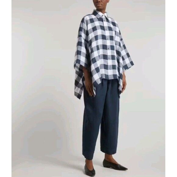 ESKANDAR Tops - ESKANDAR Checked Linen Oversized Shirt Size 0 XS Gingham Lagenlook